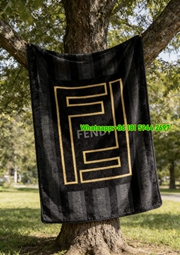 Fendi Gold FF Monogram Black Stripe Flannel Sofa Throw Blanket IMG_9458